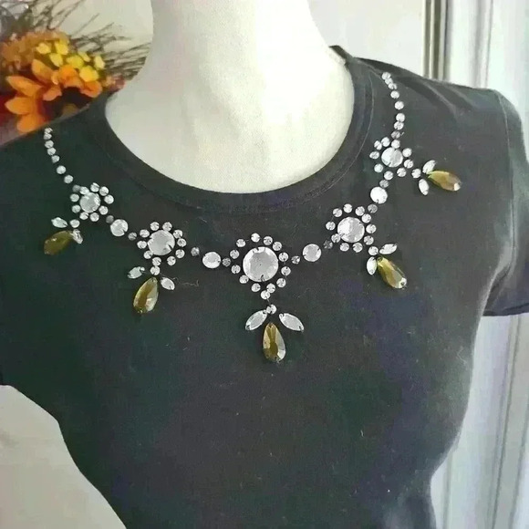 Behnaz Sarafpour black tshirt with bejeweled Neckline M - Picture 3 of 4